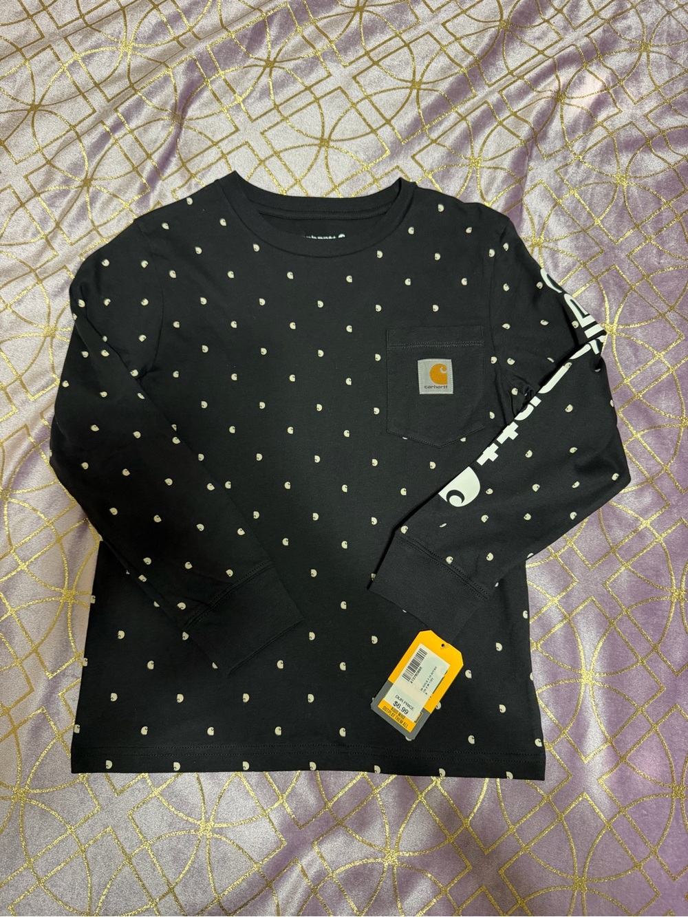 💥 KIDS NWT Carhartt Black Long Sleeve Tee with White Dot Print